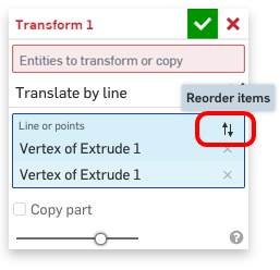 Example of reordering items in a dialog list