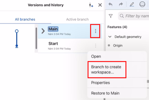 Panneau du gestionnaire de versions