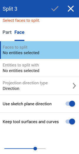 Scinder la face avec une courbe, boîte de dialogue, Utiliser la direction du plan d'esquisse