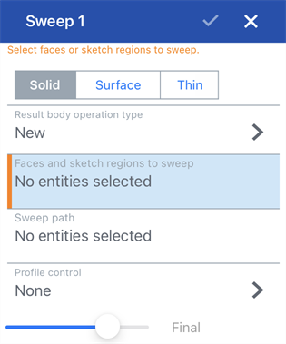Capture d'écran de la boîte de dialogue iOS Sweep