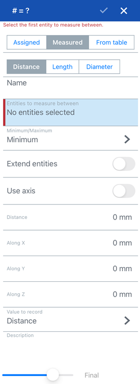 Variable tool dialog: Measured