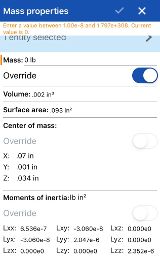 Switching to enable Override in the Mass properties dialog