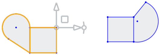 Exemple de glissement du point rotatif vers un point de l'esquisse pour l'utiliser comme point d'accrochage