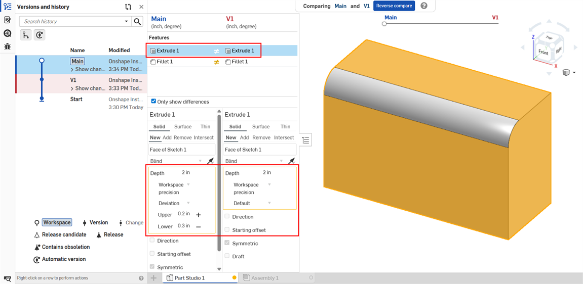 Example of Tolerance options compared
