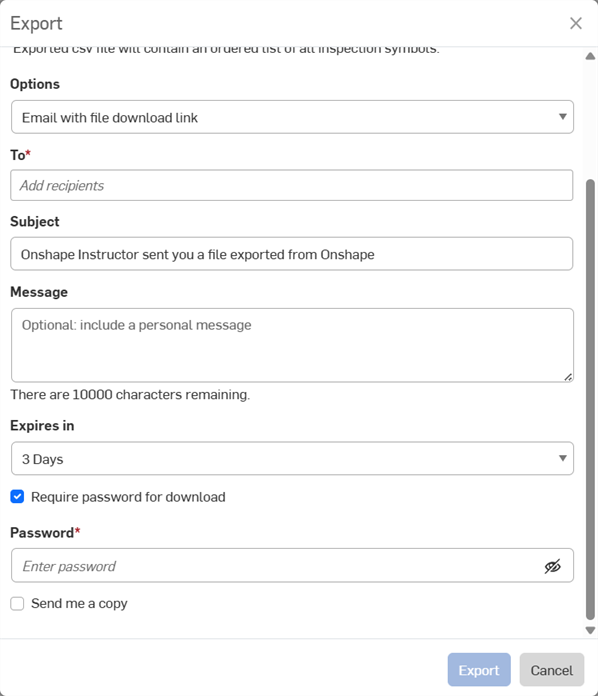 Export to email options