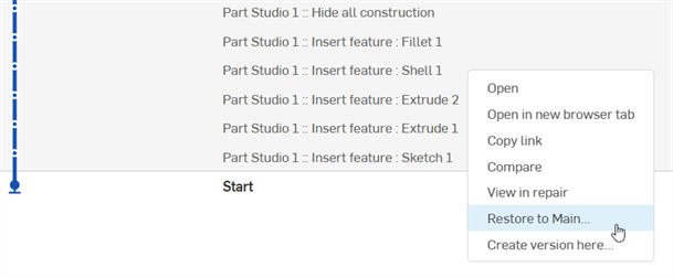 Restore to main context menu option