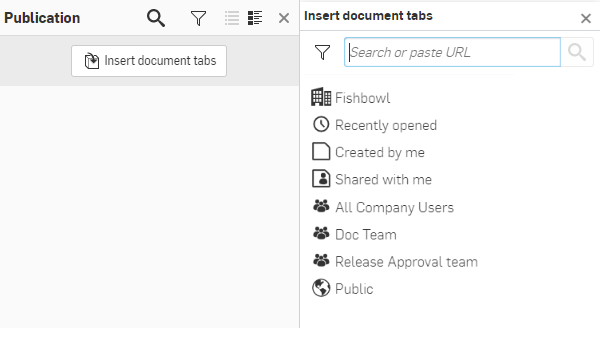 Panneau Insérer des onglets de document