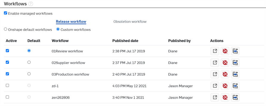 Enterprise settings: Release management custom workflows