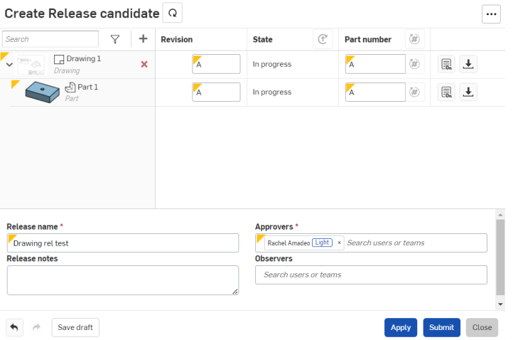 Capture d'écran de la boîte de dialogue Créer un candidat à la release