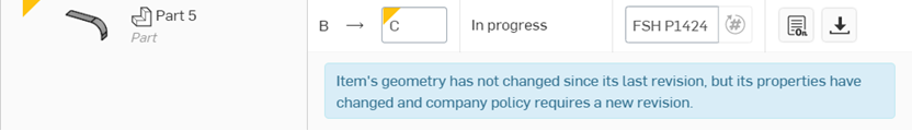 Example of notification seen when Require a new revision when an item's properties changed option is checked