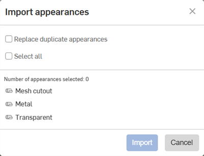 Boîte de dialogue Importer des apparences