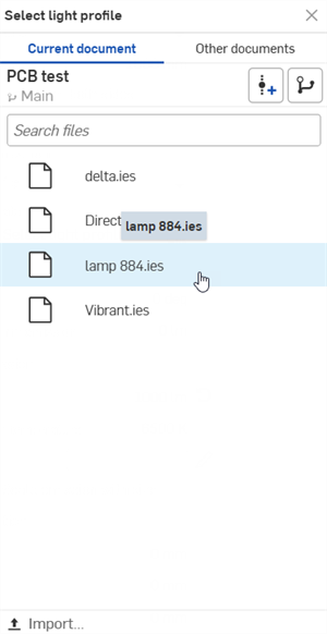 Select light profile dialog