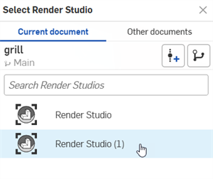 Boîte de dialogue Sélectionner Render Studio