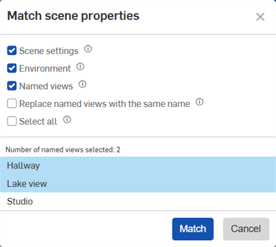 Match scene properties dialog