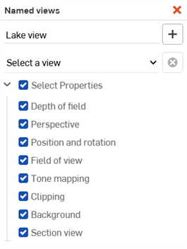 Named view dialog: Select properties option