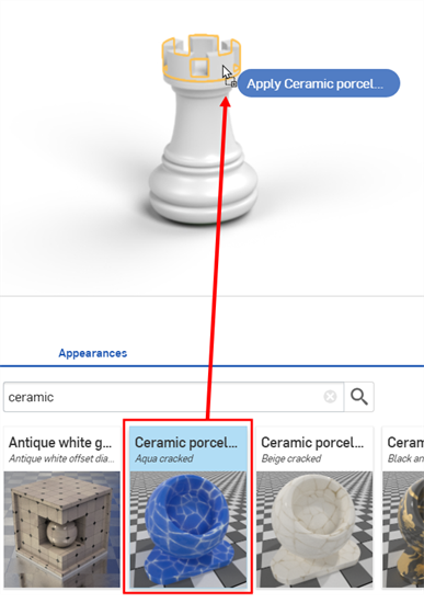 Attribution d'une apparence depuis la bibliothèque à une zone graphique, à une pièce ou à une face