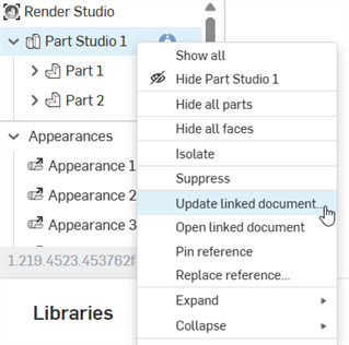 Entrée du menu contextuel de mise à jour du document lié