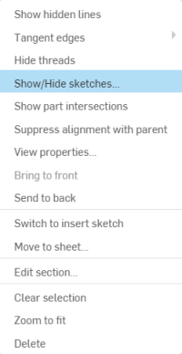 Example of Show/Hide sketches in the context menu