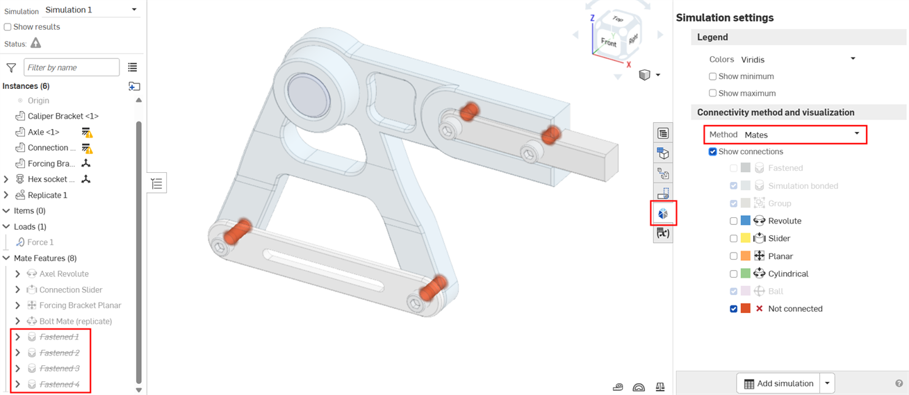 Affichage des connexions de simulation dans l'assemblage