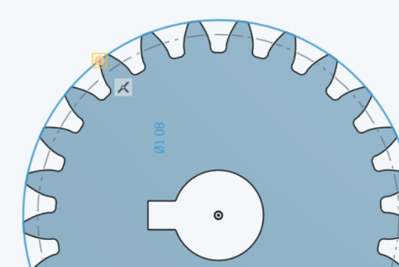 Exemple de contrainte d'un cercle sur le bord de l'engrenage