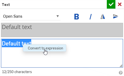 Convertir en expression dans la boîte de dialogue Texte