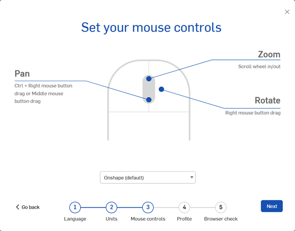 Écran Définir les actions commandées par la souris