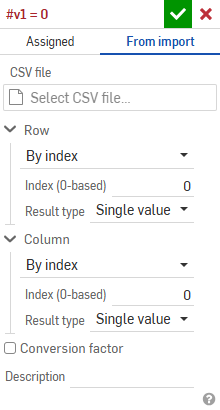 Variable dialog with From import tab selected
