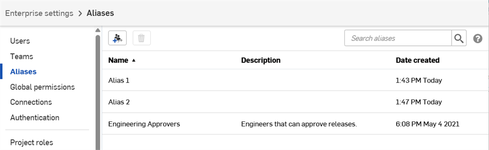 Visualizzazione del nuovo alias