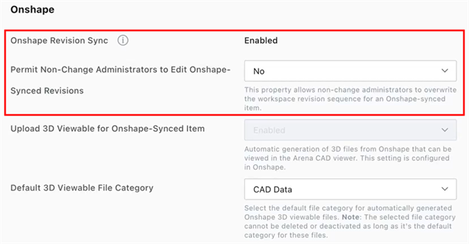 Onshape revision sync settings