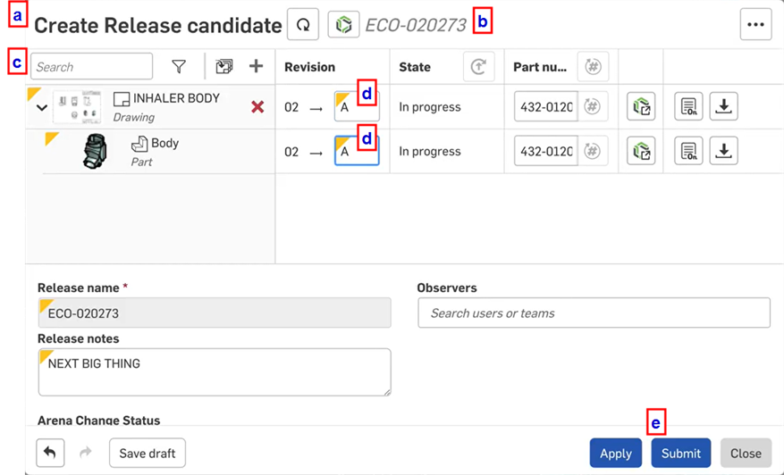 Create Release candidate dialog