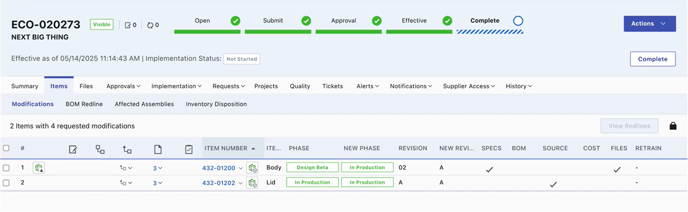 Change submitted, approved, and made Effective