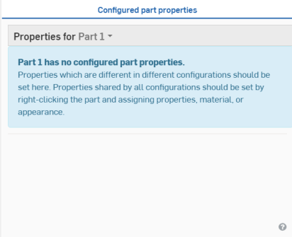 Schermata del pannello proprietà delle parti configurate dall'utente light