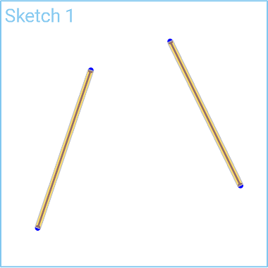 Esempio di strumento di vincolo parallelo in uso, con due linee non parallele selezionate