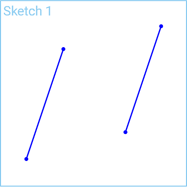 Esempio di strumento di vincolo parallelo in uso, dopo che le due linee sono state rese parallele l'una all'altra