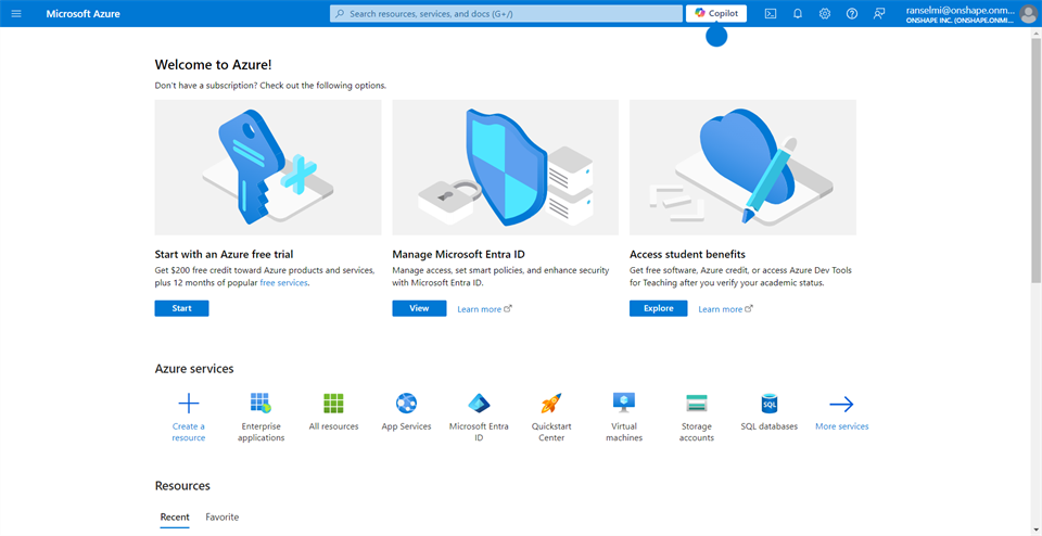 Accesso al portale Microsoft Azure