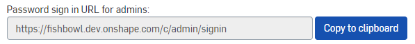 Esempio che mostra l'URL di accesso con password per gli amministratori