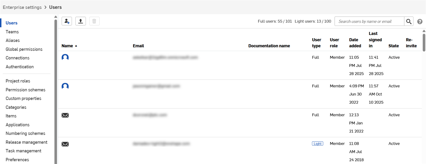 Impostazioni aziendali: utenti