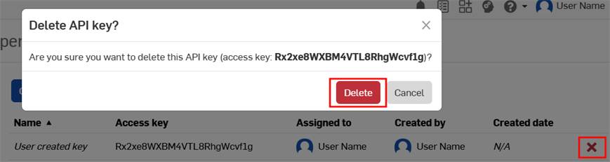 Eliminare una chiave api