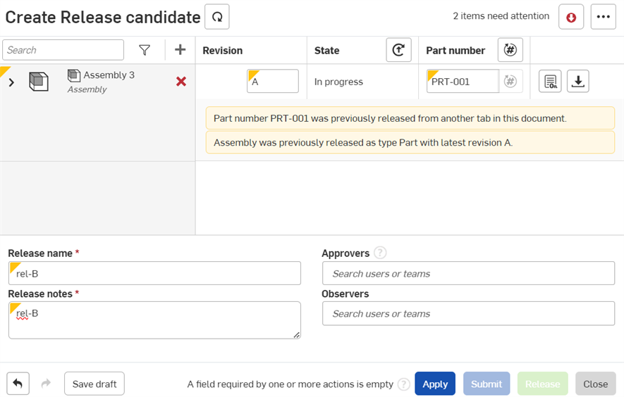 Company settings: Revision tools Reset object type dialog