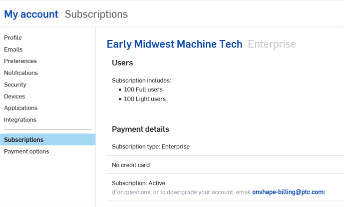 Pagina di abbonamento Enterprise