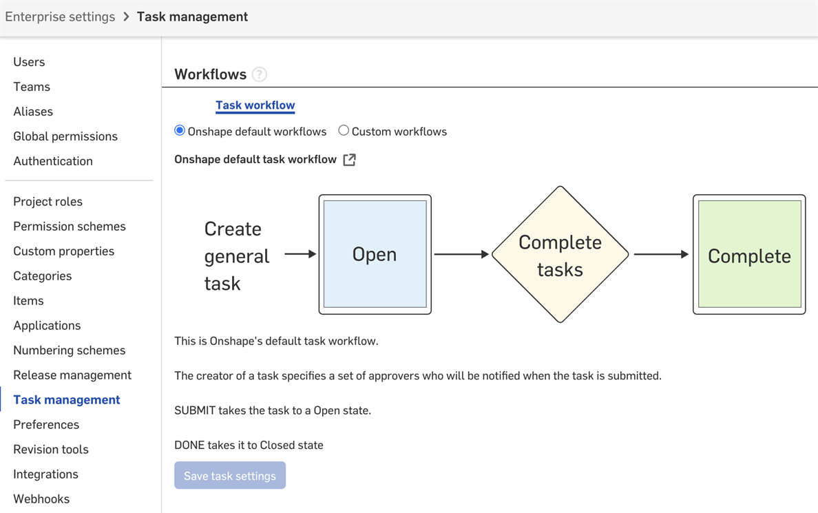 Enterprise settings: Task management