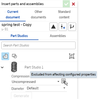 Excluded from properties icon shown in Insert part dialog