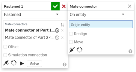 Modifica un mate connector dalla finestra di dialogo Accoppiamento