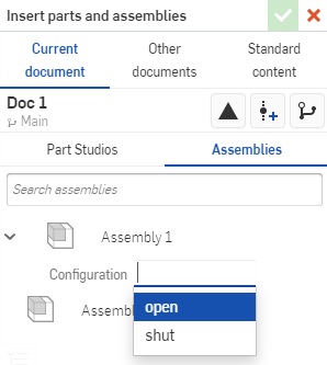 Selezione di un'opzione di configurazione per una parte