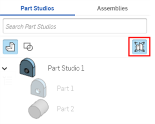 Inserimento di un Part Studio rigido nell'elenco di inserimento di parti e assiemi