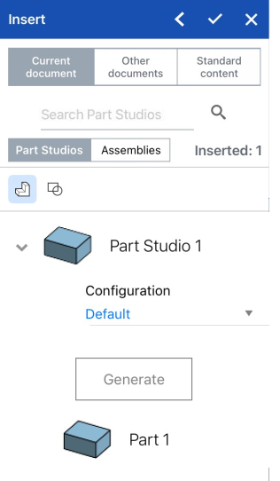 Opzioni parti con configurazione impostata come predefinita