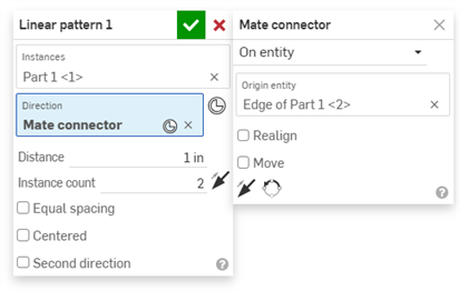 Finestra di dialogo Ripetizione circolare con mate connector come asse