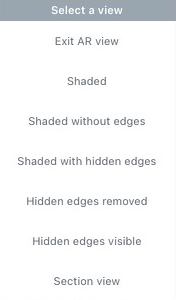 Schermata del menu View cube nella vista AR su un iPad