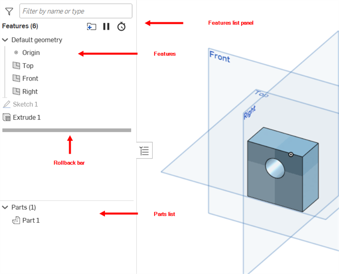 Features list with subcomponents highlighted