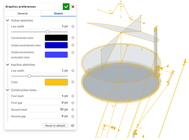 Graphic preferences: Inactive sketch line color